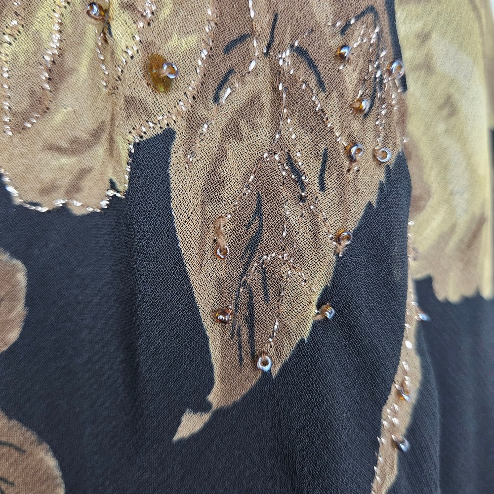 Connected Apparel Black Tan Floral Sequin Cowl Neck Midi Dress - Picture 5 of 6